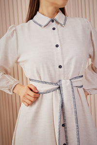 Linen dress with buttons and ribbon