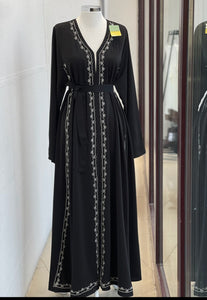 Abaya with embroidery and ribbon